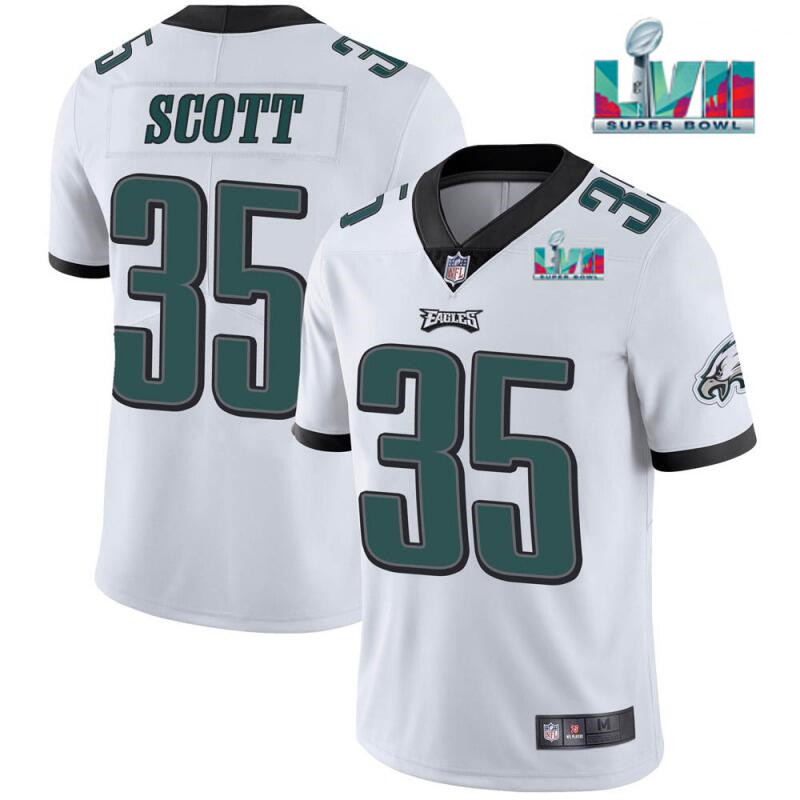 Men's Philadelphia Eagles #35 Boston Scott White Super Bowl LVII Patch Vapor Untouchable Limited Stitched
